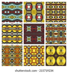 set of different seamless colored vintage geometric pattern, texture for wallpaper, web page background, fabric and wrapping paper design, vector illustration
