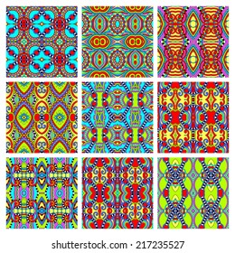 set of different seamless colored vintage geometric pattern, texture for wallpaper, web page background, fabric and wrapping paper design, vector illustration