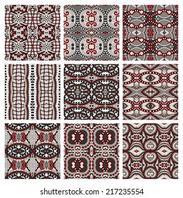 set of different seamless colored vintage geometric pattern, texture for wallpaper, web page background, fabric and wrapping paper design, vector illustration