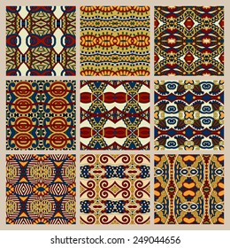 set of different seamless colored vintage geometric pattern, texture for wallpaper, web page background, fabric and wrapping paper design, beige colour