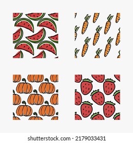 set of different seamless food patterns. doodle vector food background