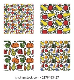 set of different seamless food patterns. doodle vector food background