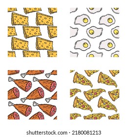 conjunto de diferentes patrones de alimentos sin soldadura. fondo de alimento vectorial de garabatos