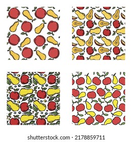 set of different seamless fruit patterns. doodle vector fruit background