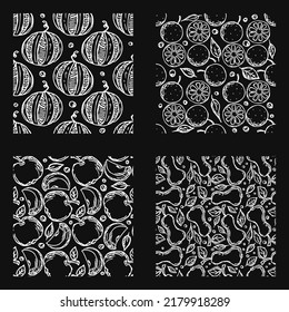 set of different seamless fruit patterns. doodle vector fruit background