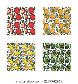 set of different seamless fruit patterns. doodle vector fruit background