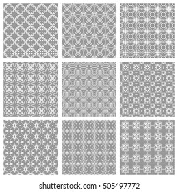 Set of different Seamless Geometric Line Patterns. Contemporary graphic design. Endless linear backgrounds collection, seamless lace texture for banners, flyers, invitation cards, pattern fills