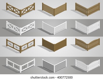 Set of different sections of the fence in vector graphics