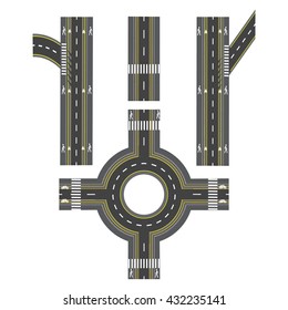 Set of different sections of the road, transition. Bike paths, sidewalks and intersections. Vector illustration