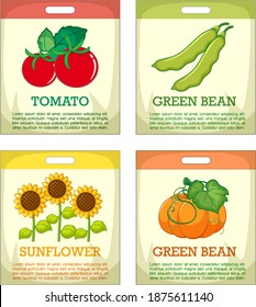 Set of different seed packaging on white background illustration