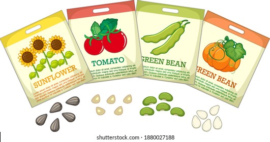 Set of different seed packaging on white background illustration