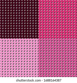 Conjunto de diferentes tonalidades de delicado rosa y rojo de superficies planas de papel, plástico, metal, de color oscuro a claro. Patrones vectoriales para el diseño.
