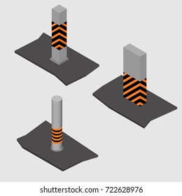 Set of different shape concrete columns and pillars, isolated on white background. Design elements of building materials and structures. Flat 3d isometric style, vector illustration.