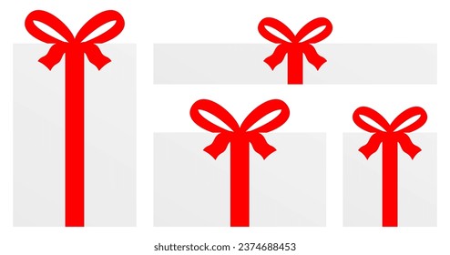 Set of different shape flat style vector gift boxes with red ribbons isolated on a white background.