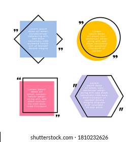 Set different shape geometric texting boxes. Colored quote box speech bubble. Modern vector illustration.