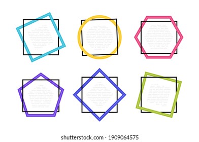 Set different shape geometric texting boxes. Colored quote box speech bubble. Modern vector illustration.