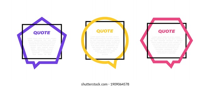 Set Different Shape Geometric Texting Boxes. Colored Quote Box Speech Bubble. Modern Vector Illustration.