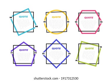 Set different shape geometric texting boxes. Colored quote box speech bubble. Modern vector illustration.