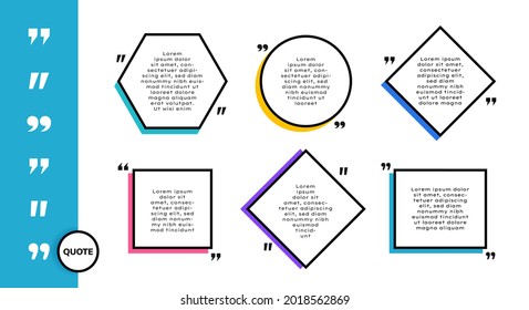 Set different shape geometric texting boxes. Colored quote box speech bubble. Modern vector illustration.