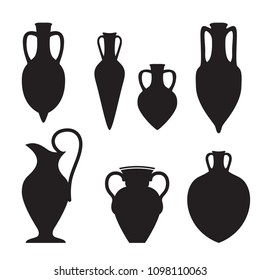 Set or different shape greek and roman amphoras silhouettes, 