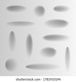 Set different shape oval shadow isolated on transparent background. Vector illustration.