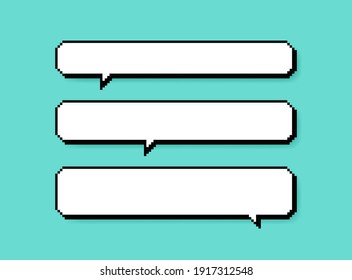 Set different shape pixel speech bubble. Geometric texting dialogue boxes. Empty quote box speech bubble. Modern vector illustration.