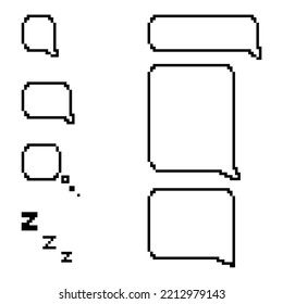 Set different shape pixel speech bubble. Geometric texting dialogue boxes.