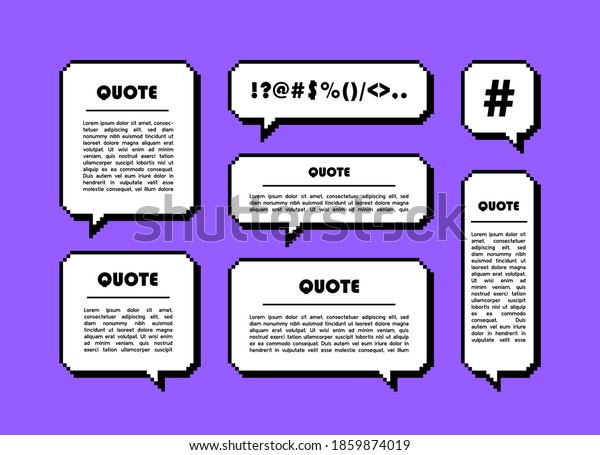 Set different shape pixel speech bubble.\
Geometric texting dialogue boxes. Colored quote box speech bubble.\
Modern vector\
illustration.