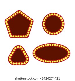 Set different shape retro bulb frame. Banner space for advertisement. Lightbox billboard. Vector illustration. EPS 10.