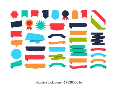 Set of different shape ribbon banners. Colorful Banners collection. Flat design tags, labels, and ribbons. Vector illustration