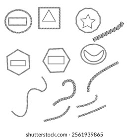 Set of different shape rope frame brush, border vector

