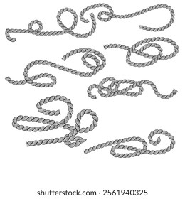 Set of different shape rope frame brush, border graphic, ornament, loop, strong, round, curve, textile, ornate vector

