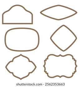 Set of different shape rope frame brush, border graphic, ornament, loop, strong, round, curve, textile, ornate vector

