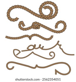Set of different shape rope frame brush, border graphic, ornament, loop, strong, round, curve, textile, ornate vector

