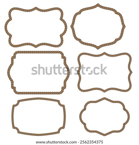 Set of different shape rope frame brush border vector
