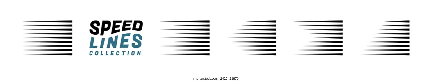 Set of different shape speed lines. Comic book design element speed lines with motion effect. Vector Illustration.