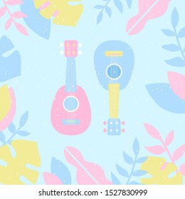 Set of different shape ukulele with colorful leaves