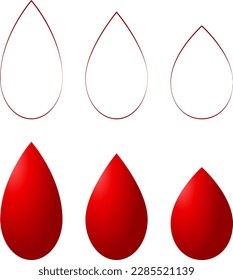 Set of different shaped red blood drops