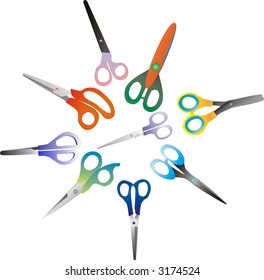 Set of different shaped scissors