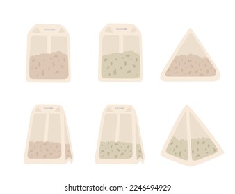 Set of different shaped tea bags vector illustration isolated on white background
