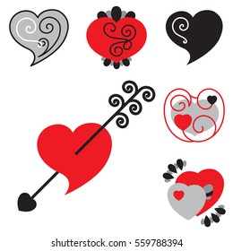 Set of Different Shaped Vector Heart Icons for Valentines Day