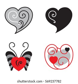 Set of Different Shaped Vector Heart Icons for Valentines Day