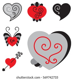 Set of Different Shaped Vector Heart Icons for Valentines Day