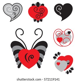 Set of Different Shaped Vector Heart Icons for Valentines Day