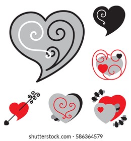 Set of Different Shaped Vector Heart Icons for Valentines Day