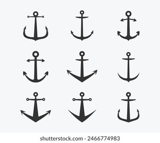 Conjunto de diferentes Formas de iconos de anclaje. Símbolo de señal de anclaje. Colección de icono de Vector de anclaje de barco. 