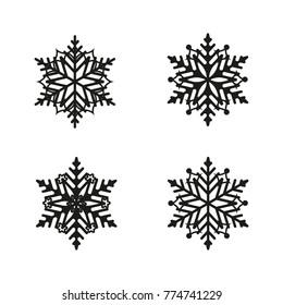 Set of different shapes of black Snowflakes isolated on white background. 