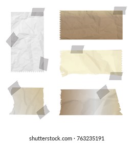 Set of different shapes blank paper scraps placed on white background