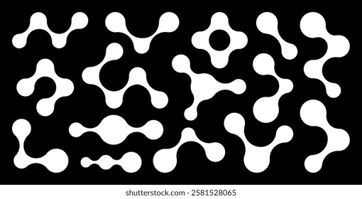 Set of different shapes of bold circles connected to each other. Abstract composition of liquid shapes. Design for backgrounds, packaging, logo or graphic design projects. Vector illustration 