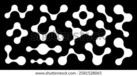 Set of different shapes of bold circles connected to each other. Abstract composition of liquid shapes. Design for backgrounds, packaging, logo or graphic design projects. Vector illustration 
